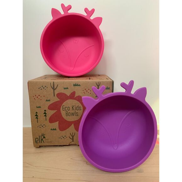 Elk and Friends Eco Kids Pink Purple Silicone Cereal Dessert Food Kids Bowls - Picture 1 of 8